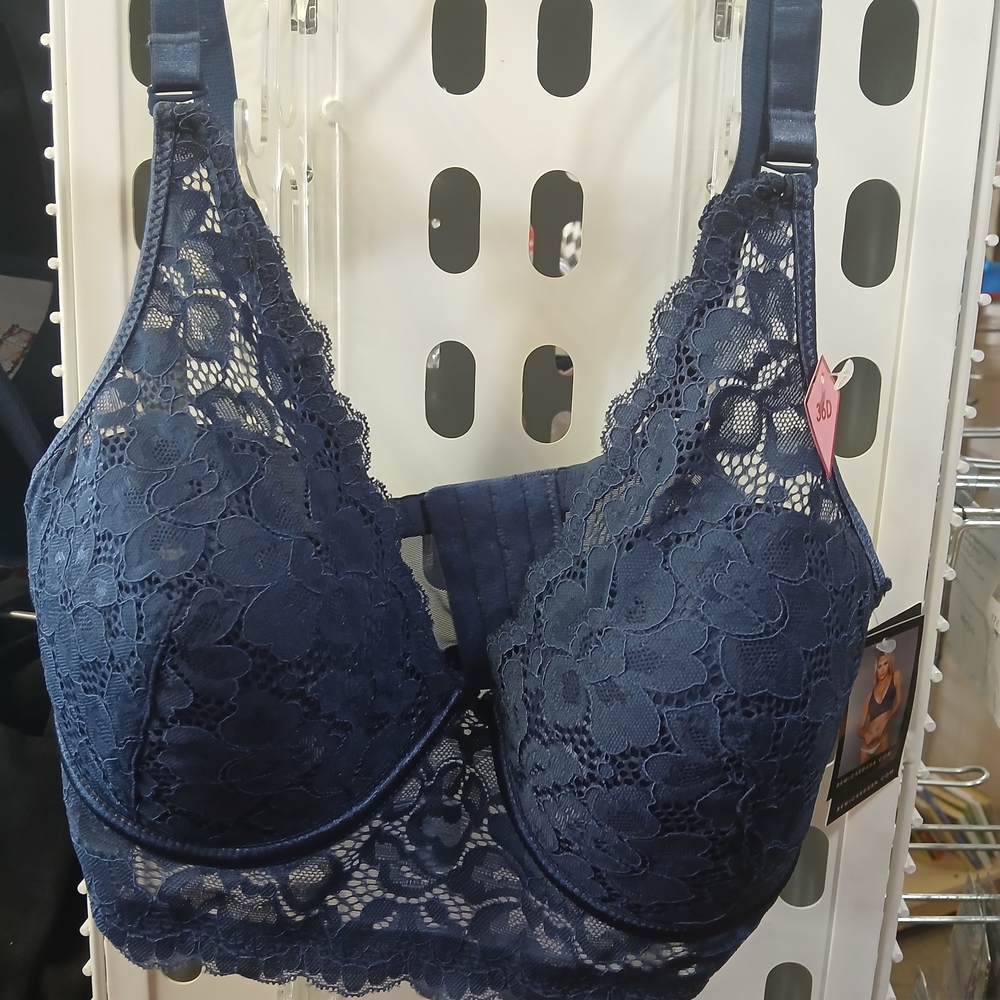 Elegant Lace Women's Bralette in Navy Blue
